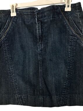 DKNY Dark Wash Denim Mini Skirt with Back Zipper
